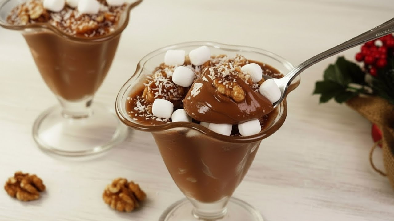 3 zutaten: Marshmallows, Schokolade und Sahne. Dieses Dessert ist in 5 Minuten fertig!