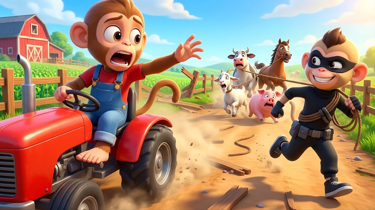 Funny Monkey | Thieves Stole Nana's Farm Animals in the Dark Night! | Monkey Cartoon