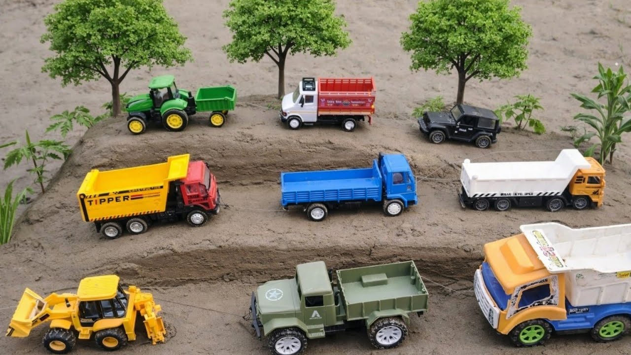 JCB 5CX 3CX tata tipper truck Tractor military cargo Truck all toys parking video JCB 5CX kids video