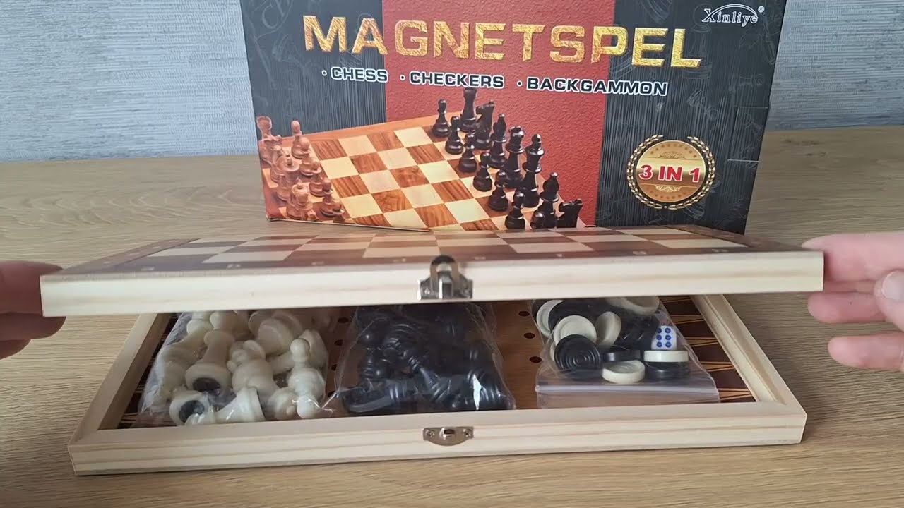 29 cm koka spēļu komplekts 3in1, dambrete, šahs, bekgemons nardi Magnet Spel W2802M