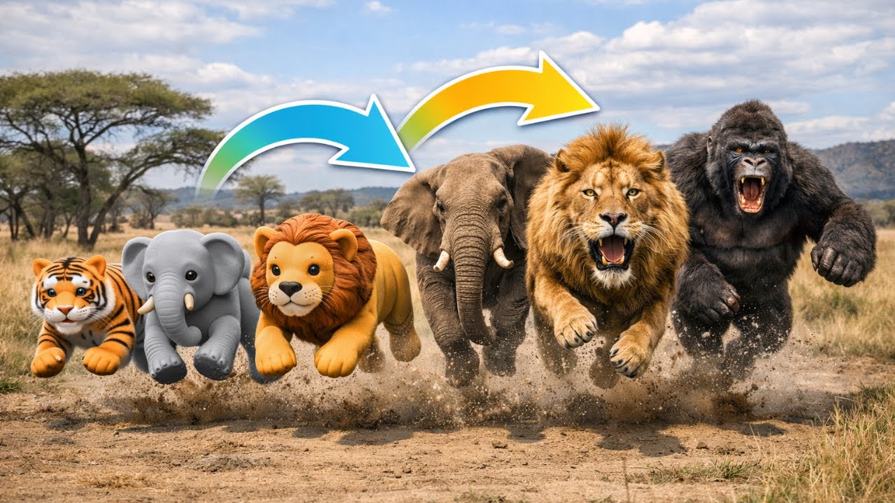 Игрушечные животные превращаются в настоящих диких животных! 🦁 Волшебное преображение в стиле сафари