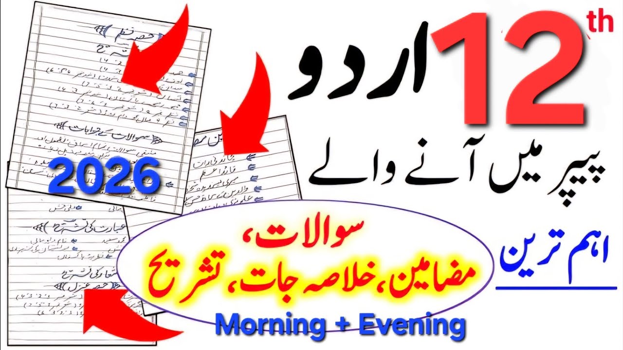 12th Class Urdu Guess Paper 2026 | Class12 URDU important Essays,Khulasay l Class 12 URDU PAPER 2026