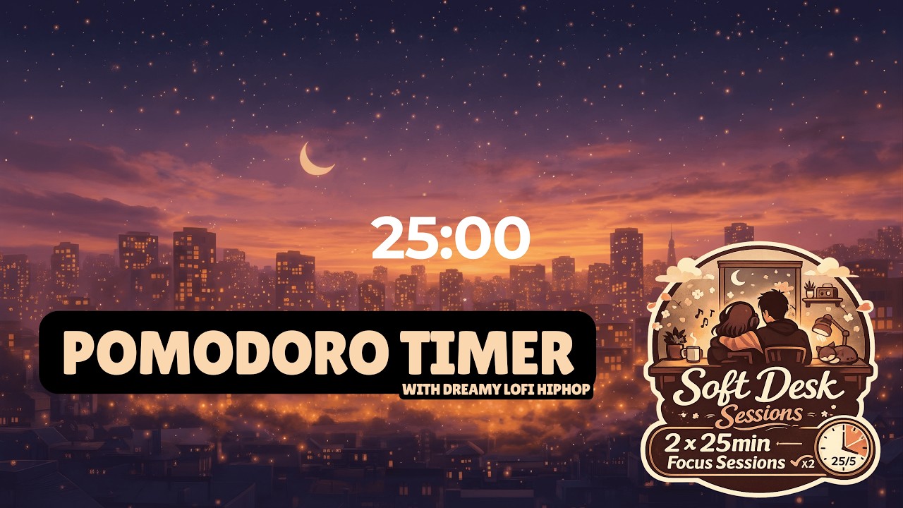 [1 hour] 2 x 25/5 pomodoro timer with dreamy lofi 🎧 | for deep work & study | adhd focus tools