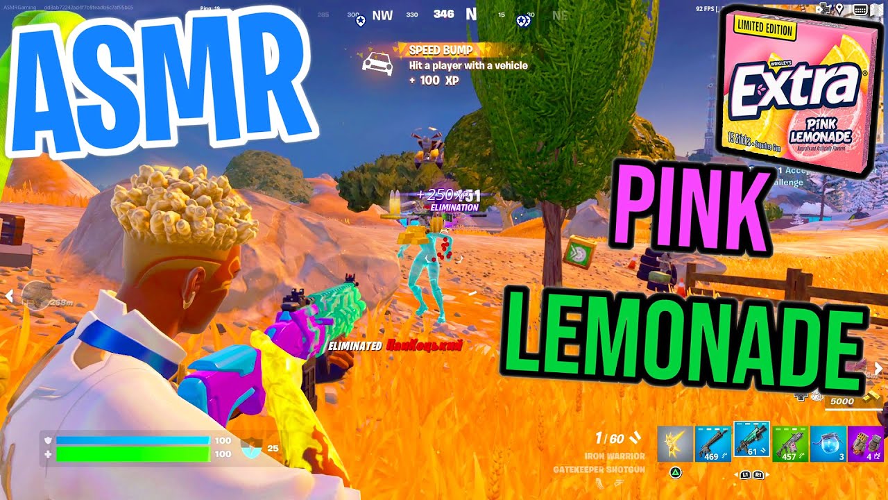 ASMR Gaming 😴 Fortnite Pink Lemonade Extra! Relaxing Gum Chewing 🎮🎧 Controller Sounds + Whispering 💤