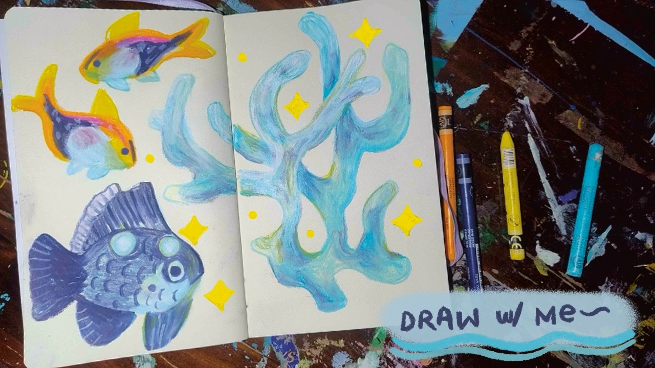 ♡ Fishy Sketchbook Session No. 3 | Draw With Me | Neocolor II Aquarelle ♡