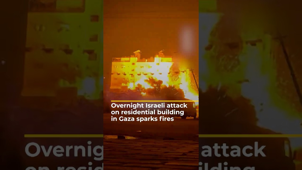 Overnight Israeli attack on residential building in Gaza sparks fires | AJ #shorts
