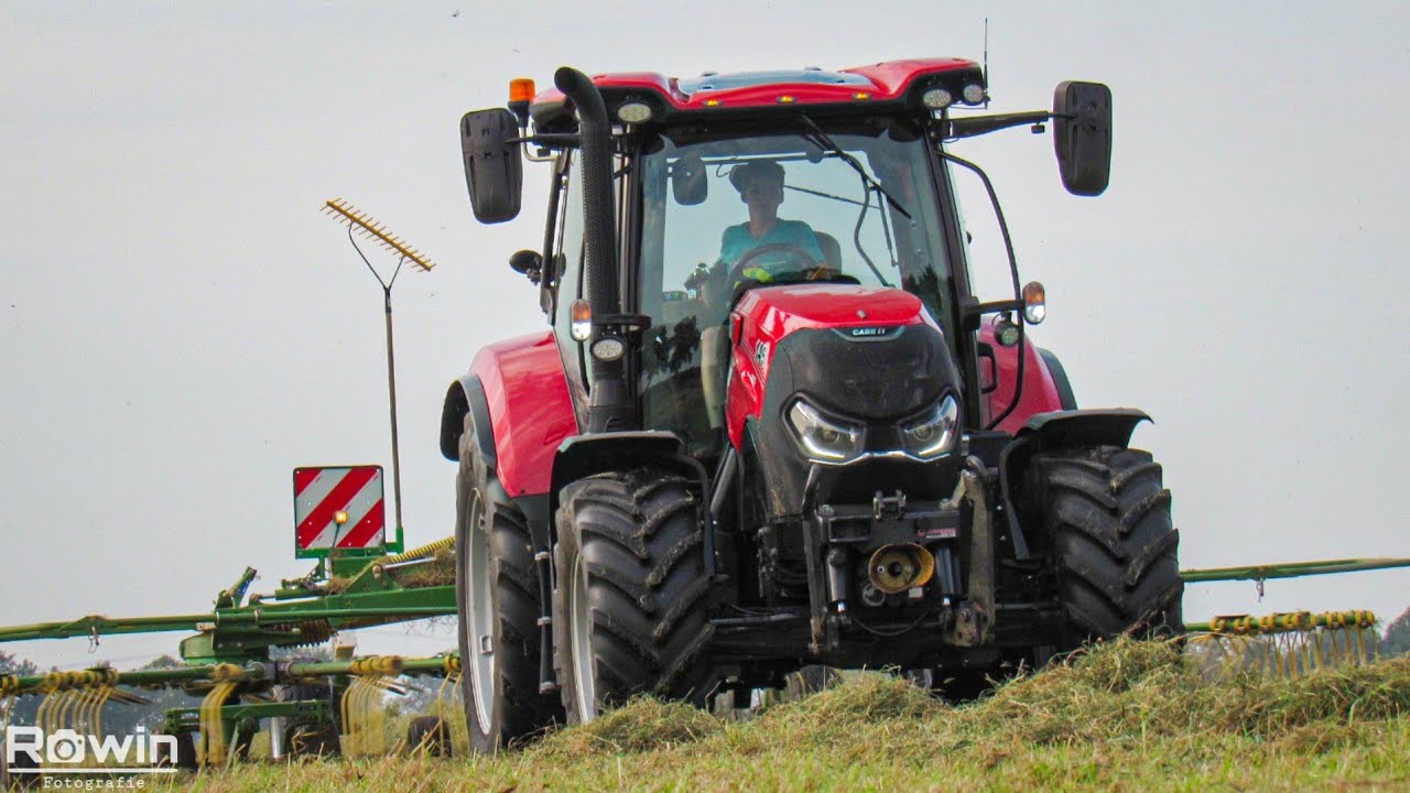 Gras schudden & harken - Case Maxxum 145 CVX - Case MXU 115 - Krone hark - Grasseizoen 2021