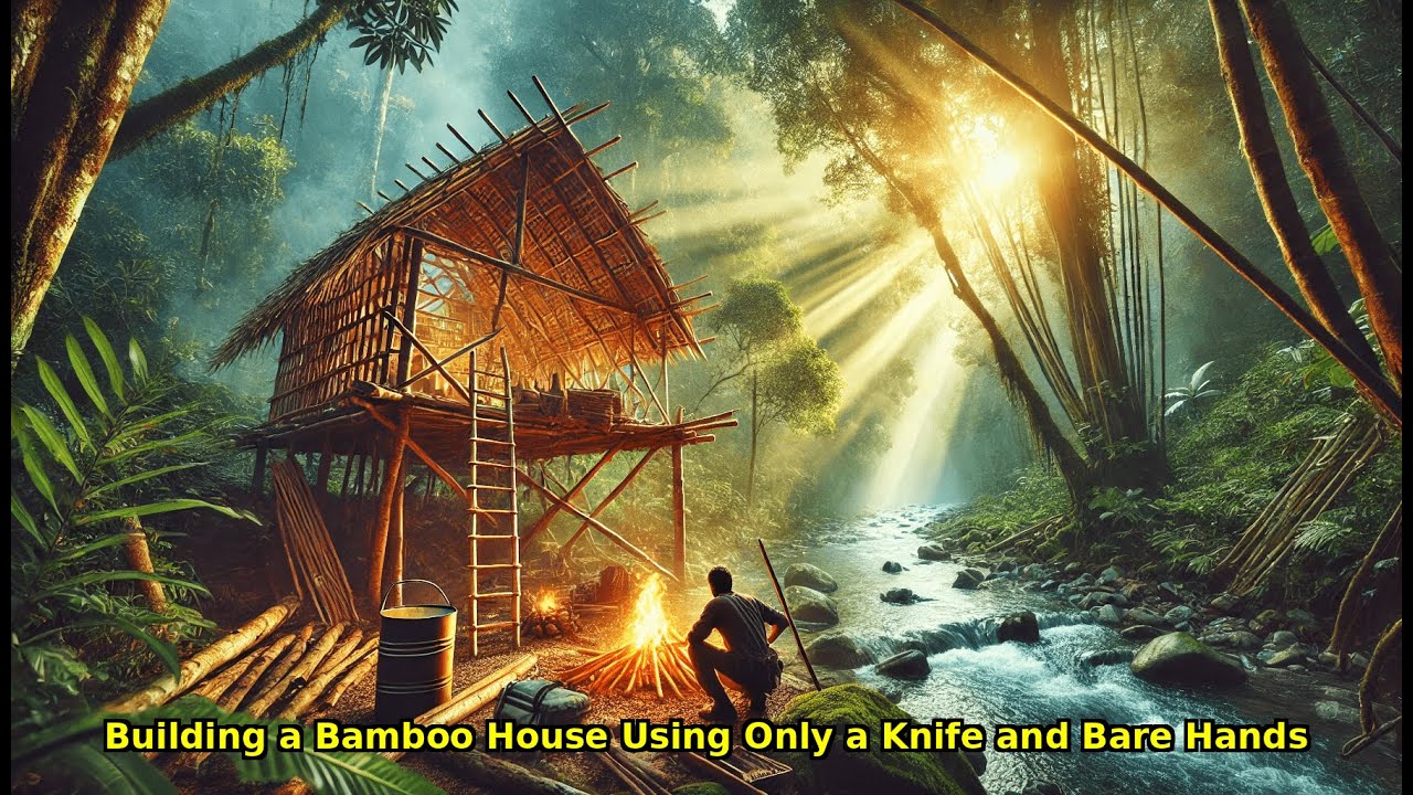 Surviving in the Wild || Living in Nature and Building a Bamboo House