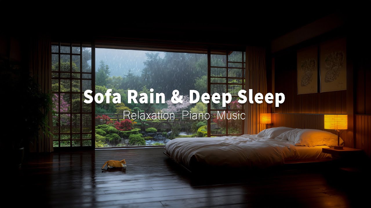 Deep Sleep Music for Stress Relief | Heal the Mind & Peaceful Piano - Night Rain Sounds