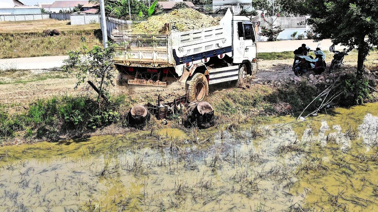 First Start New Project!! Activities of the 5-ton trucks pour soil & pushing soil by Dozer D20P