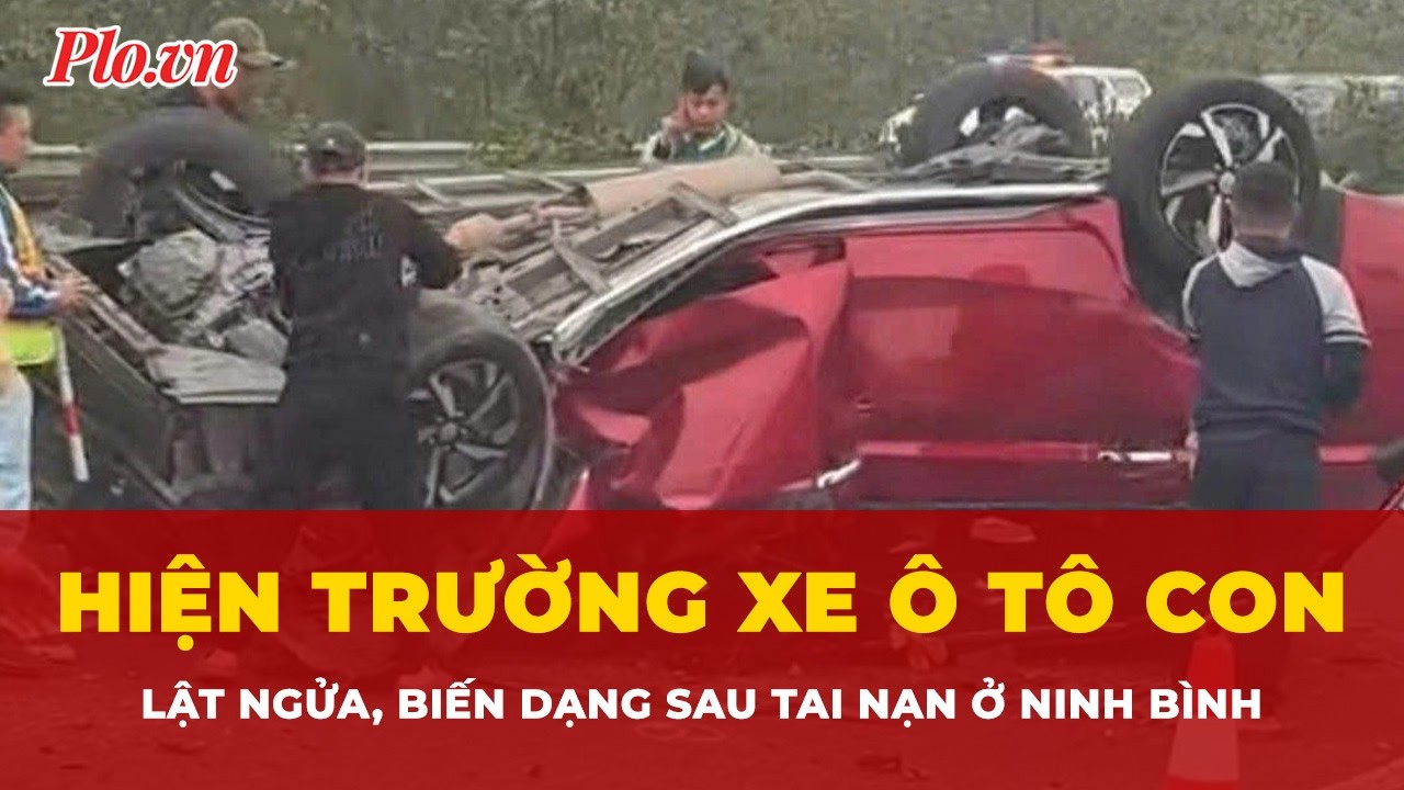 Hiện trường xe ô tô con lật ngửa, biến dạng sau tai nạn ở Ninh Bình, tài xế thoát chết kỳ diệu