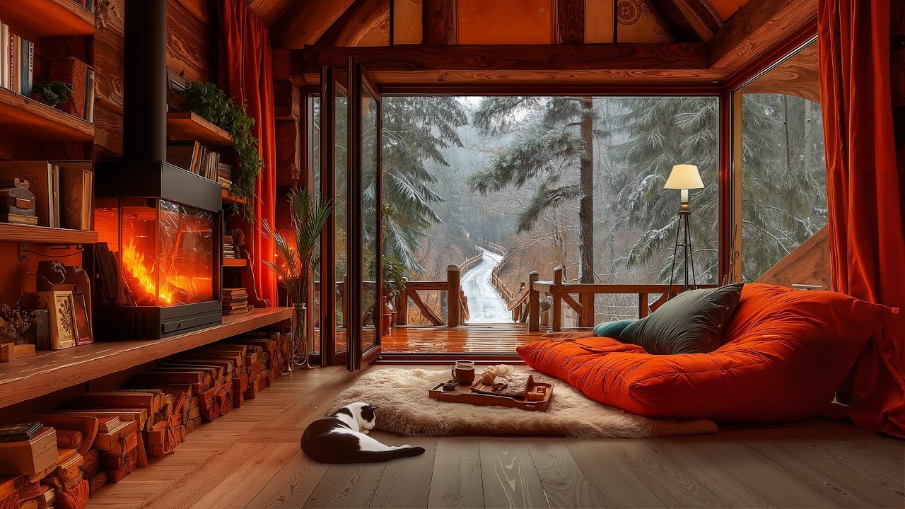 Calming Winter Sleep Sounds | Winter Night Comfort with Fireplace for Deep Relaxation, Ease Stress