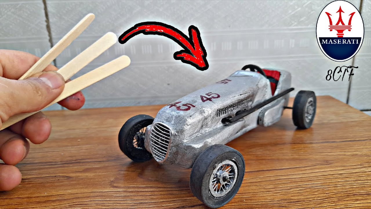 Building the Legendary Maserati 8CTF Using Popsicle Sticks | Handmade Wooden Model