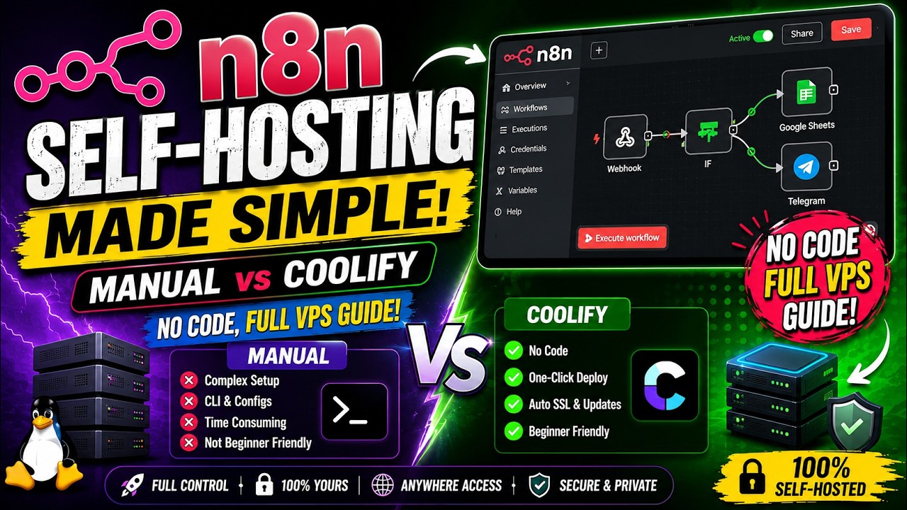 n8n Self-Hosting Made Simple: Manual vs Coolify (No Code, Full VPS Guide!)