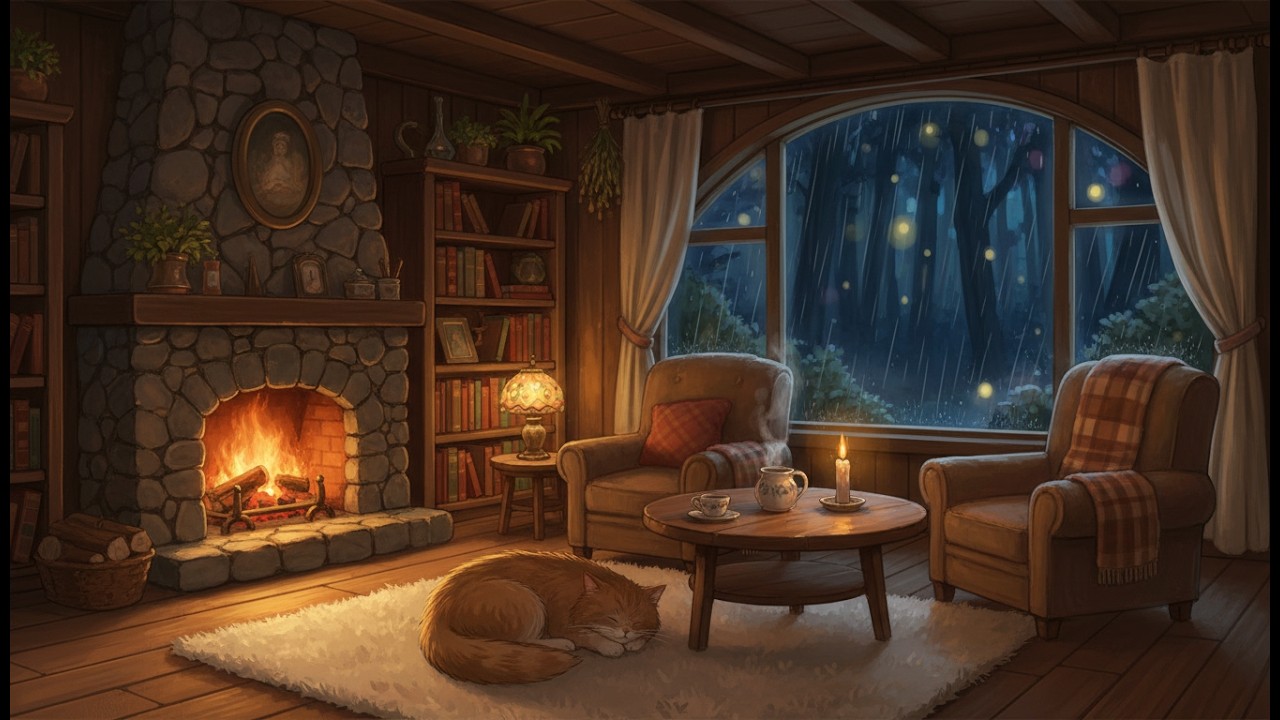 Peaceful Cozy Cabin Night 🔥 Fireplace Lofi for Deep Relaxation & Rest