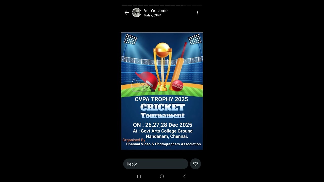 CVPA TROPHY 2025  CRICKET Tournament  on 28.12.2025 Time. 7.00 a.m.