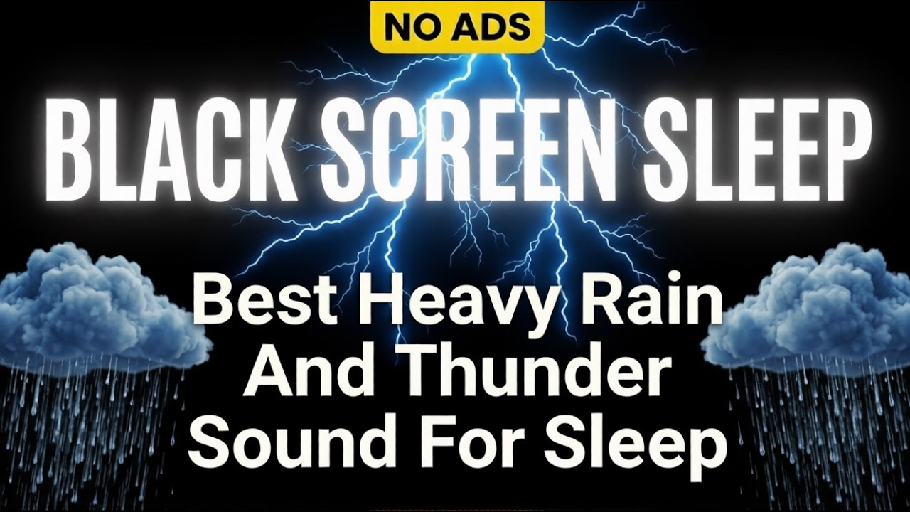 Heavy Rain and Thunder Sounds for Sleeping - Black Screen | 🌙 12+ Hours Deep Sleep Rainstorm Live