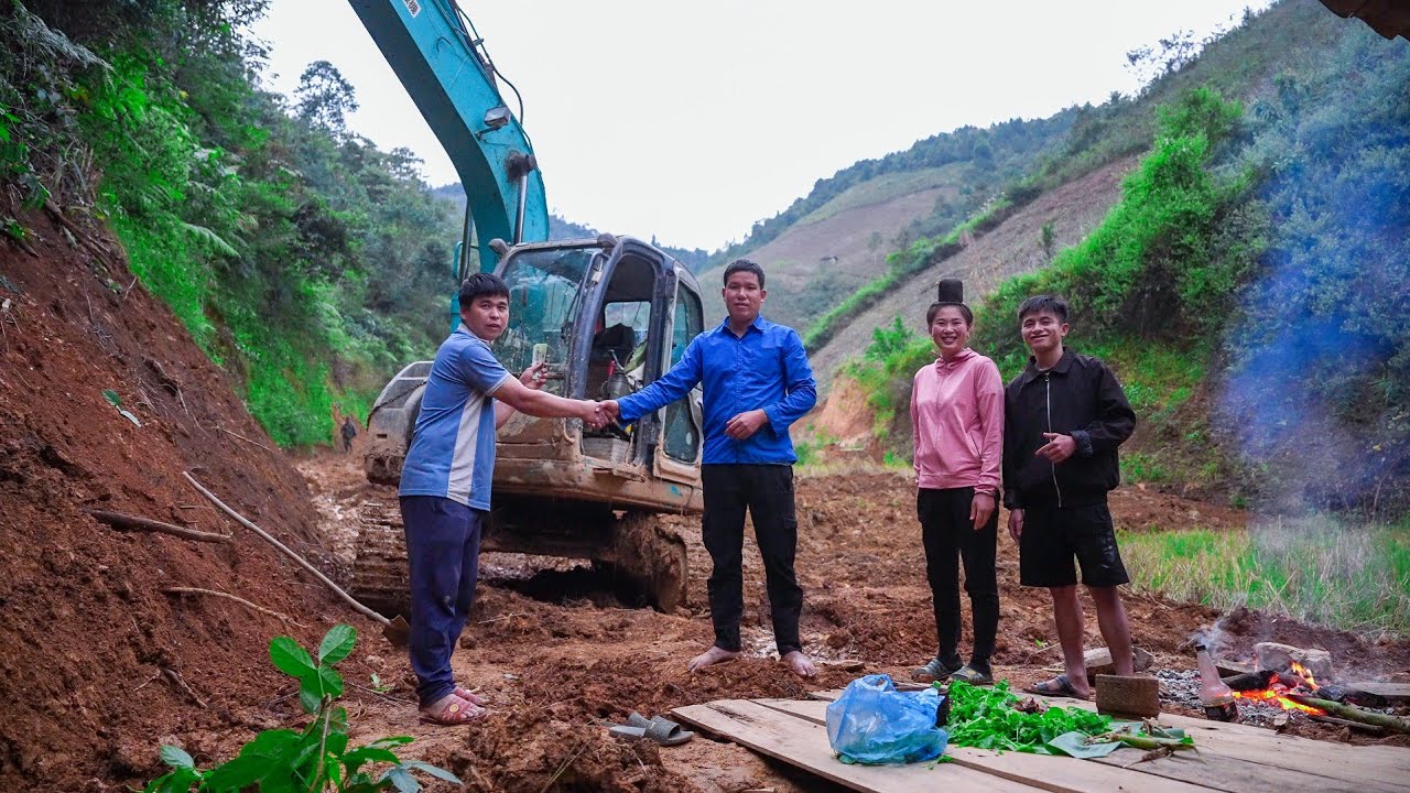 Caring for chickens and pigs, completing farm expansion, farewell meal for the excavator operator