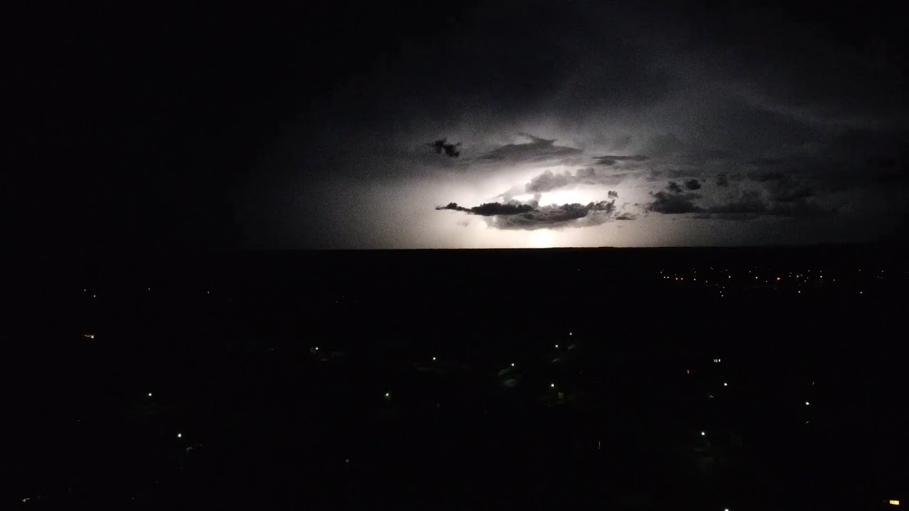 Risky Drone Flying During a Lightning Storm at Night
