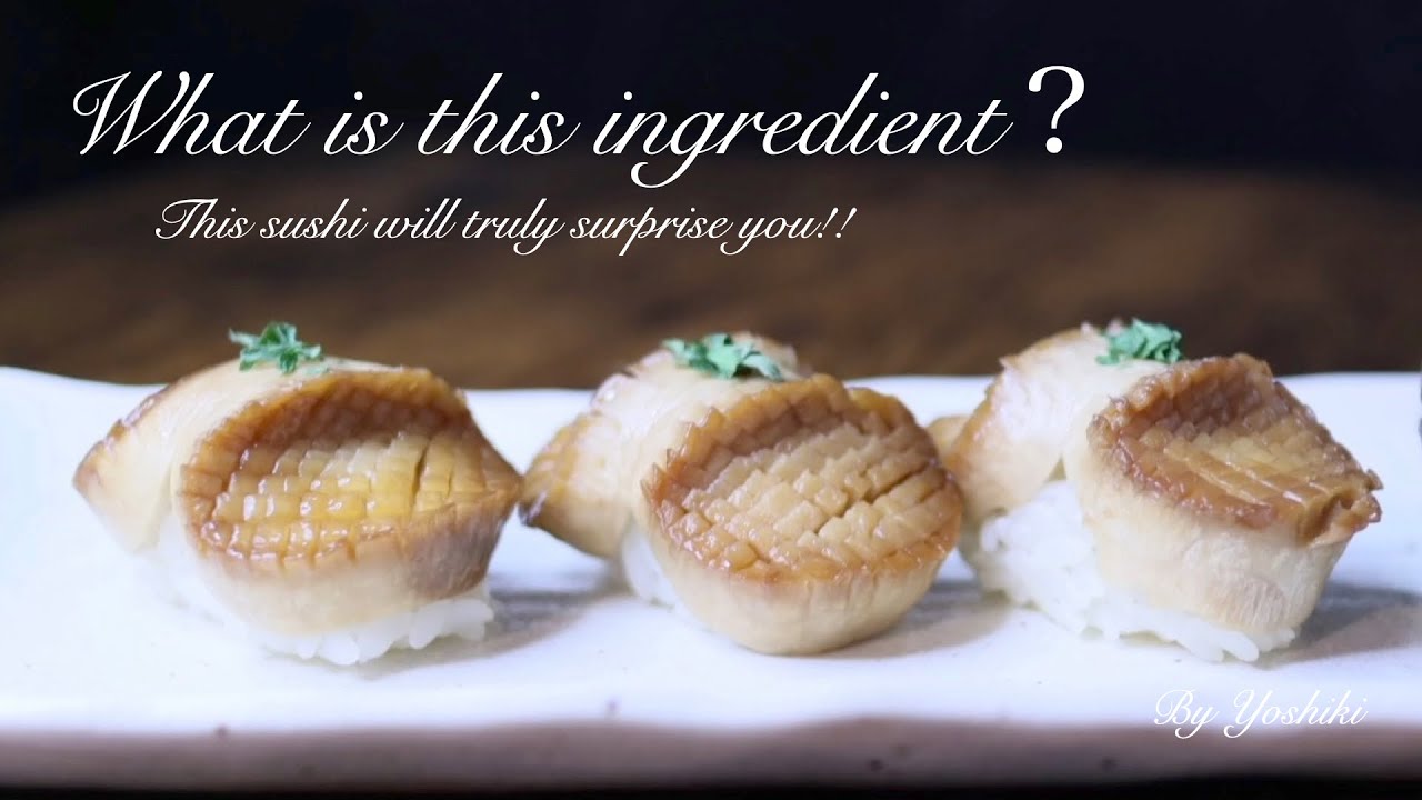 What could this ingredient be? Addictive scallop and abalone sushi
