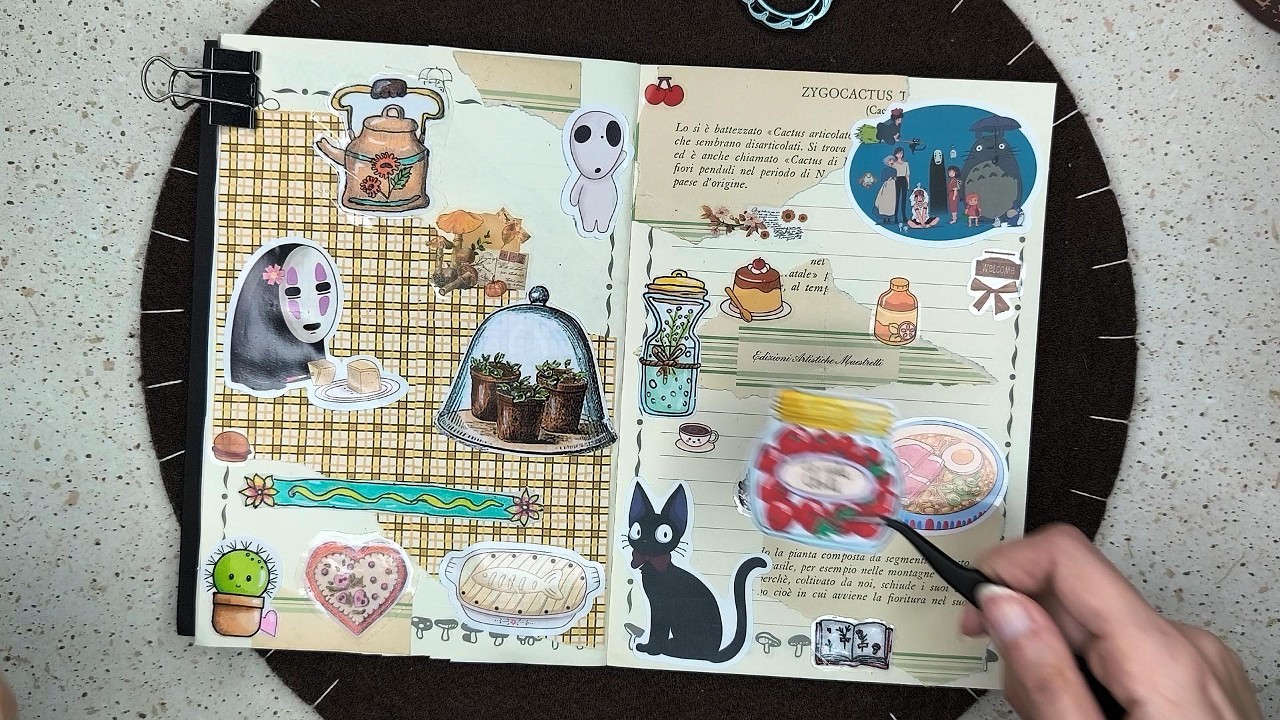 ASMR Decorating a Vintage Journal Relaxing Sounds studio ghibli themed