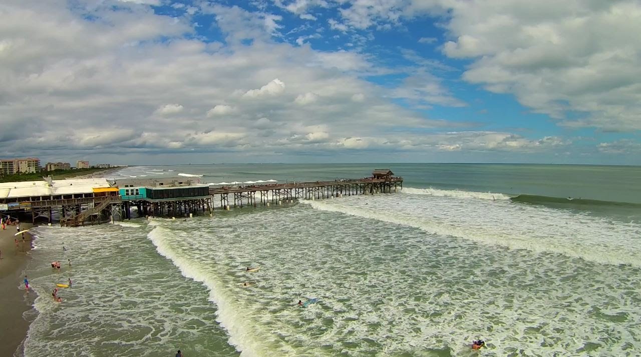 Cocoa Beach Pier Surfers Hurricane Joaquin Storm Surge Aerial Video