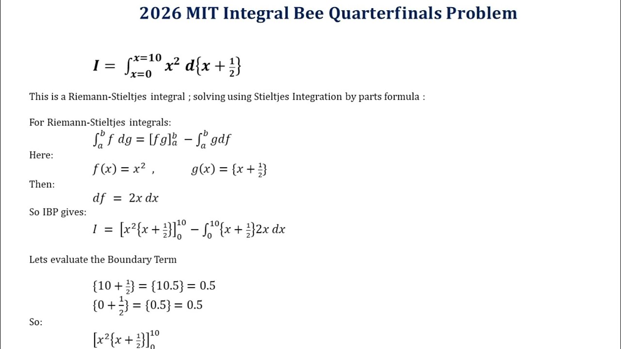 MIT 2026 Integral Bee Quaterfinals: Tough Fractional Part differential Integrand Solved!  