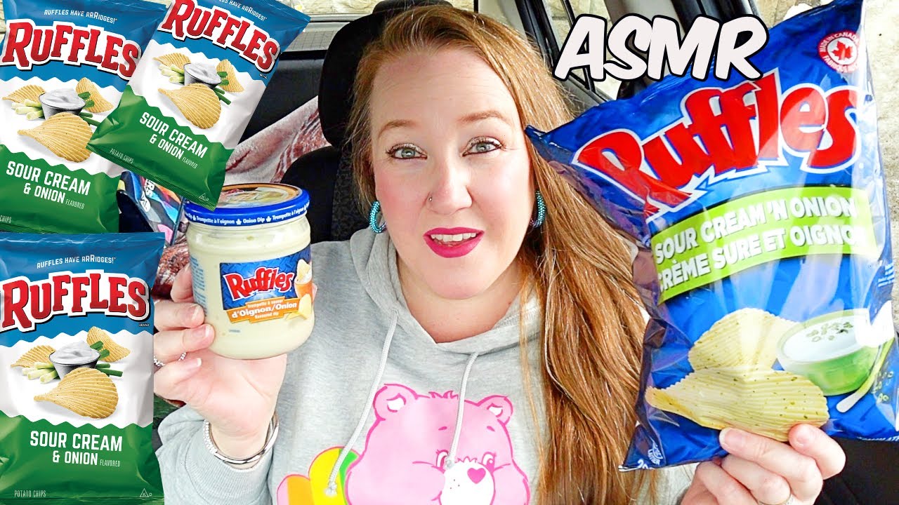 RUFFLES SOUR CREAM AND ONION CHIPS + DIP ASMR (MUKBANG) EATING SOUNDS | MR & MRS RALPHIES ASMR