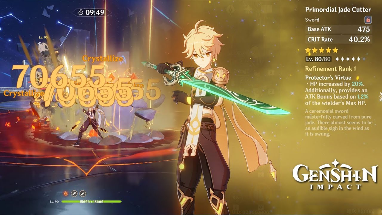 Genshin Impact - Primordial Jade Cutter R1 Lv 80 - MC Geo Damage Test Gameplay
