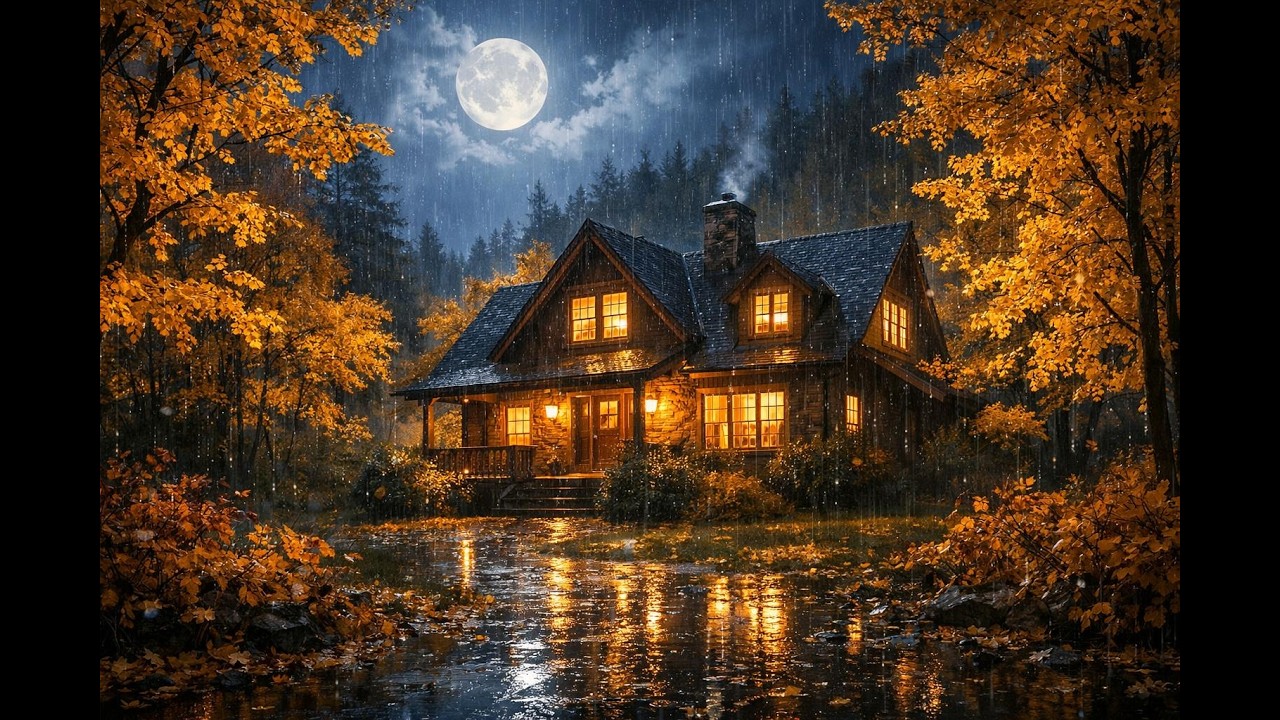 A cottage on a rainy autumn night / Peace under the moonlight
