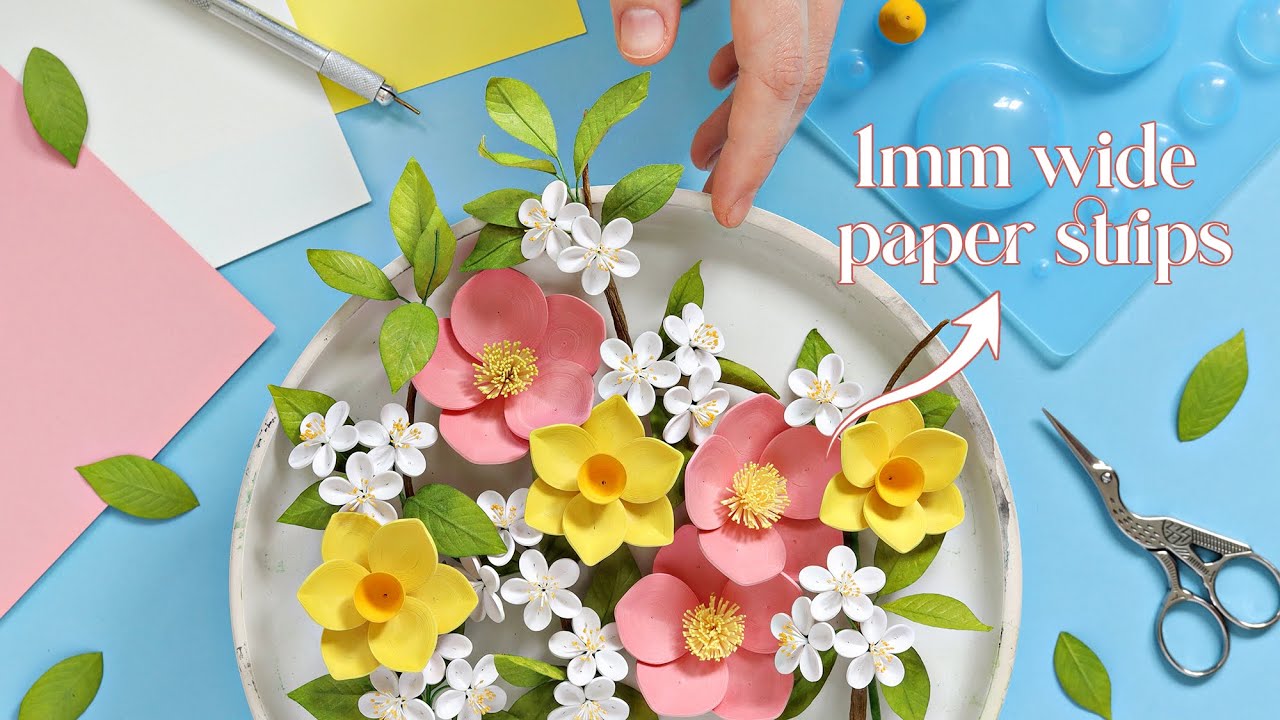 Making Quilling Flowers with 1mm Paper Strips - Paper Crafts