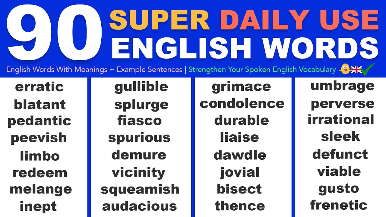 90 Super Daily Use English Words, Meanings + Sentences | Strengthen Your Spoken English Vocabulary