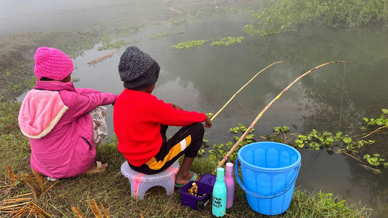 Fishing video ep-62 | Smart Boy and sweet girl is fishing with a hook in the rice field canal