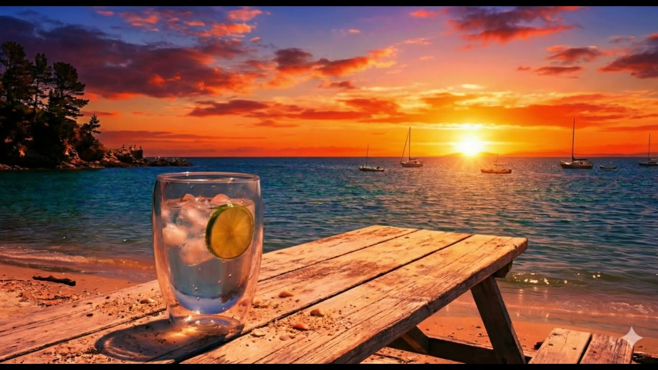Crimson Sunset & Calm Ocean【Relaxing Piano BGM】