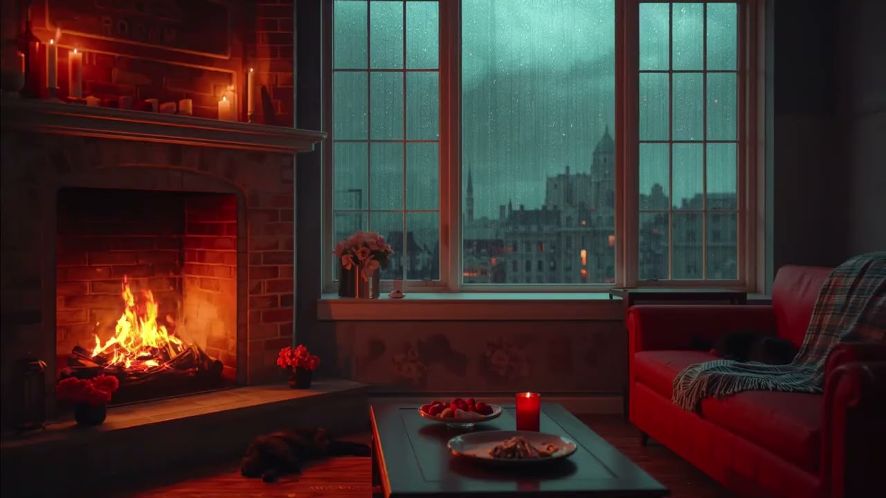 Cozy Cabin Night 🌲 Rain & Fireplace Ambience for Deep Sleep | Cozy Nook Corner