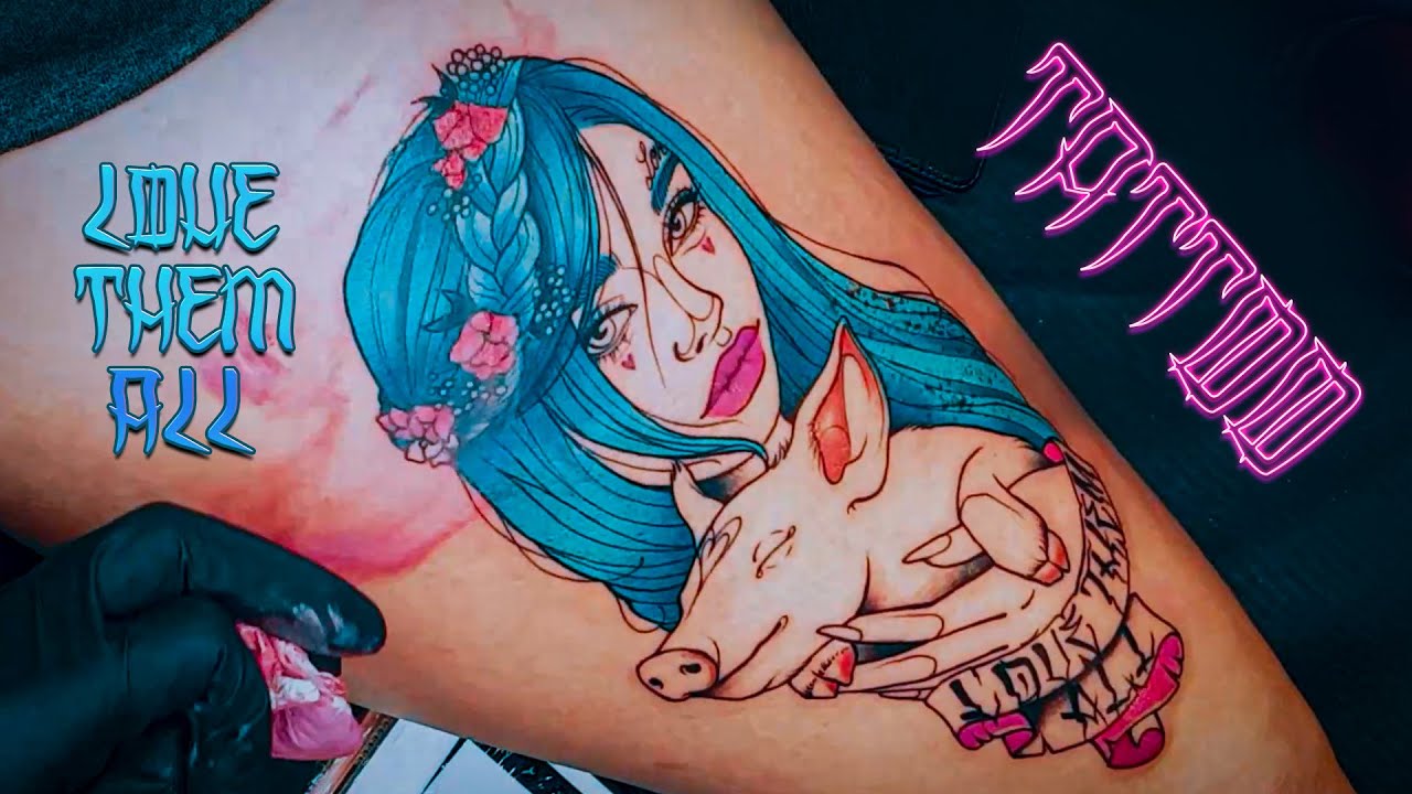 Neo Traditional Vegan Girl Tattoo time lapse