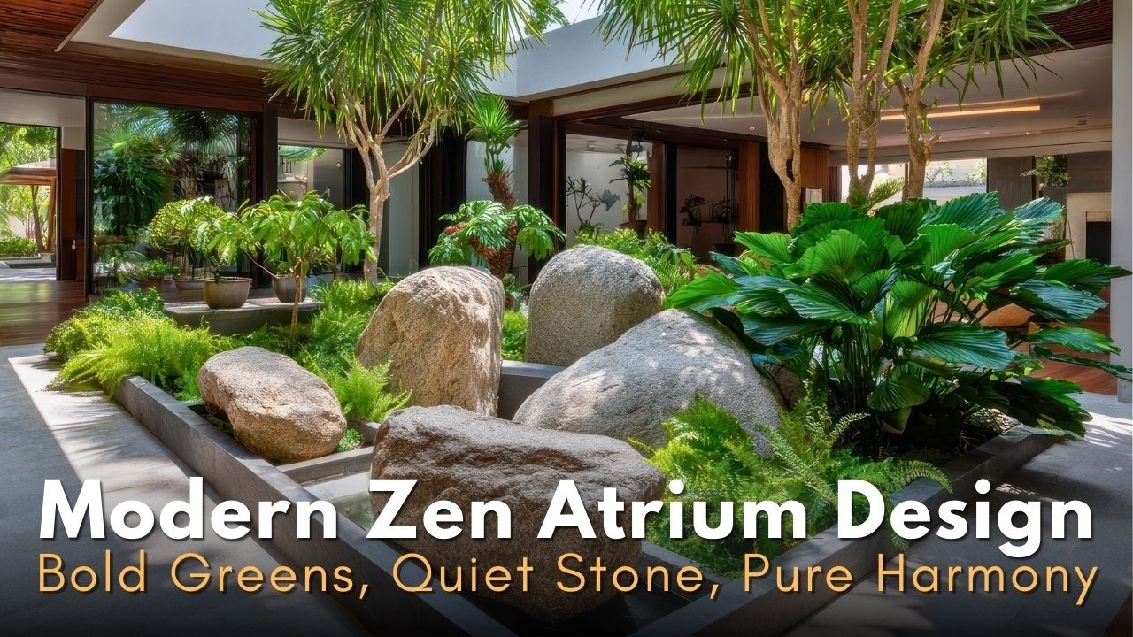 Modern Zen Atrium Design: Merging Tropical Greenery With Monochromatic Japanese Stone Art