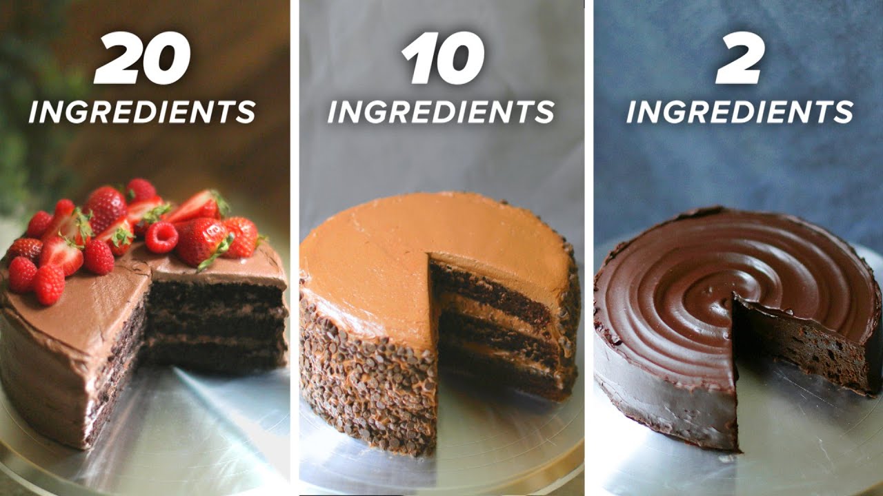 20-Ingredient vs. 10-Ingredient vs. 2-Ingredient Chocolate Cake • Tasty