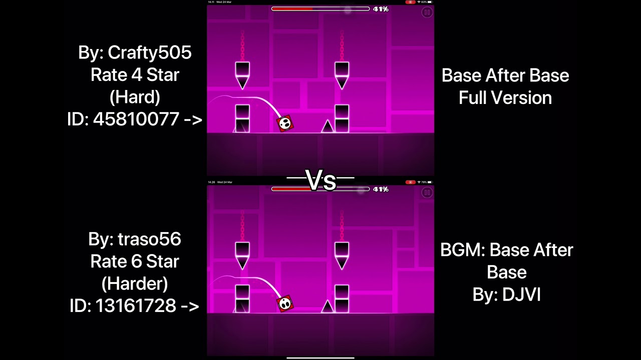 Geometry Dash = Base After Base Full Version (Comparison) (Crafty505 Vs traso56)