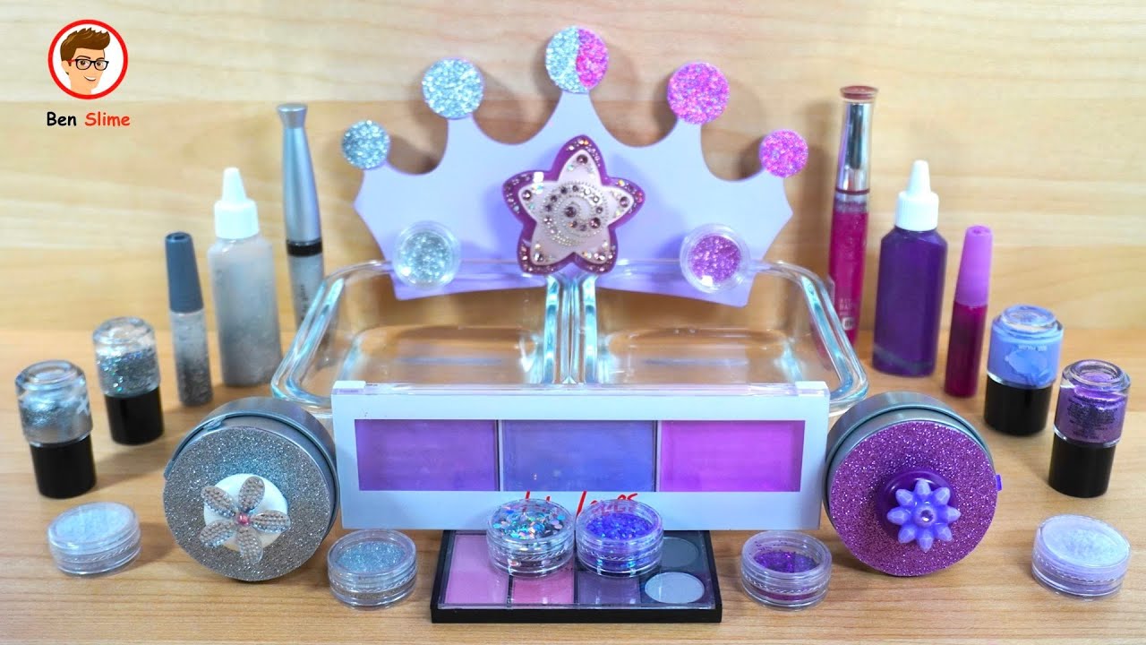 silver vs purple makeup mixing into clear slime | satisfying asmr slime video 24