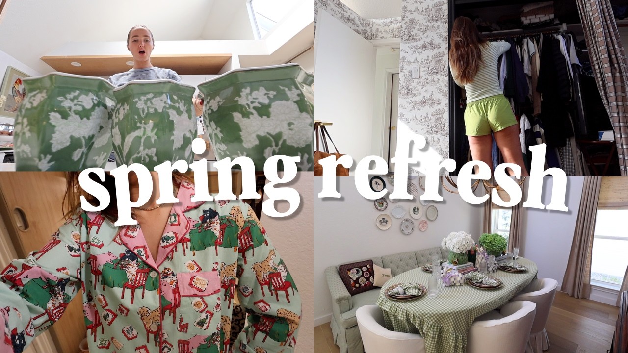 let's spring reset together 🧺🌷🛁 closet clean outs, new decor, garden makeover