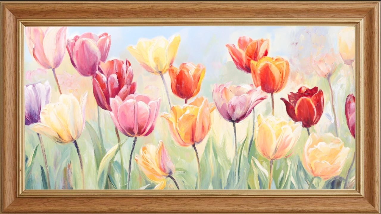 Soft Spring Tulips in Bloom 🌷 | 4K Frame TV Art | Cozy Pastel Floral Painting | 1Hr Ambient Display