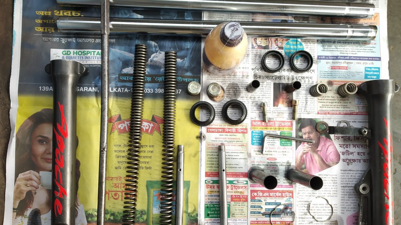 how do TVS apache front sokar problem fork oil change and details ke sath