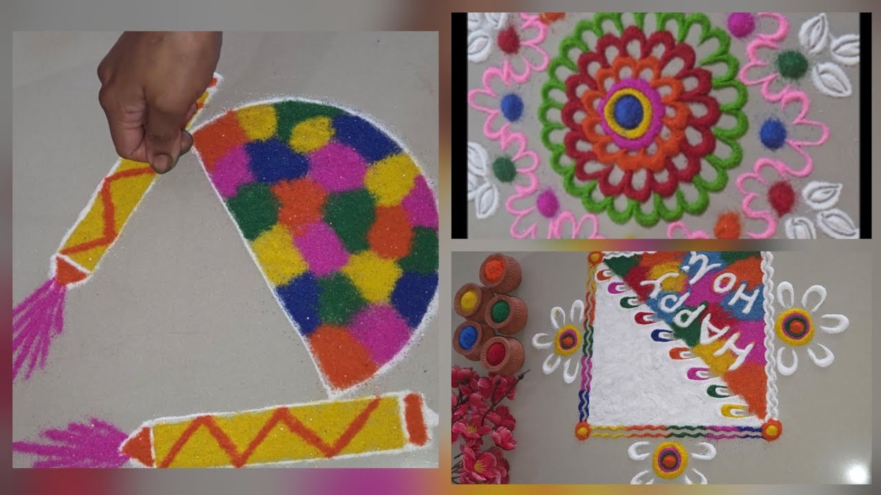 Holi & Rangpanchami Special 3 सोप्या रांगोळी डिझाईन 🌈 | Easy Colourful Rangoli Design 2026 
