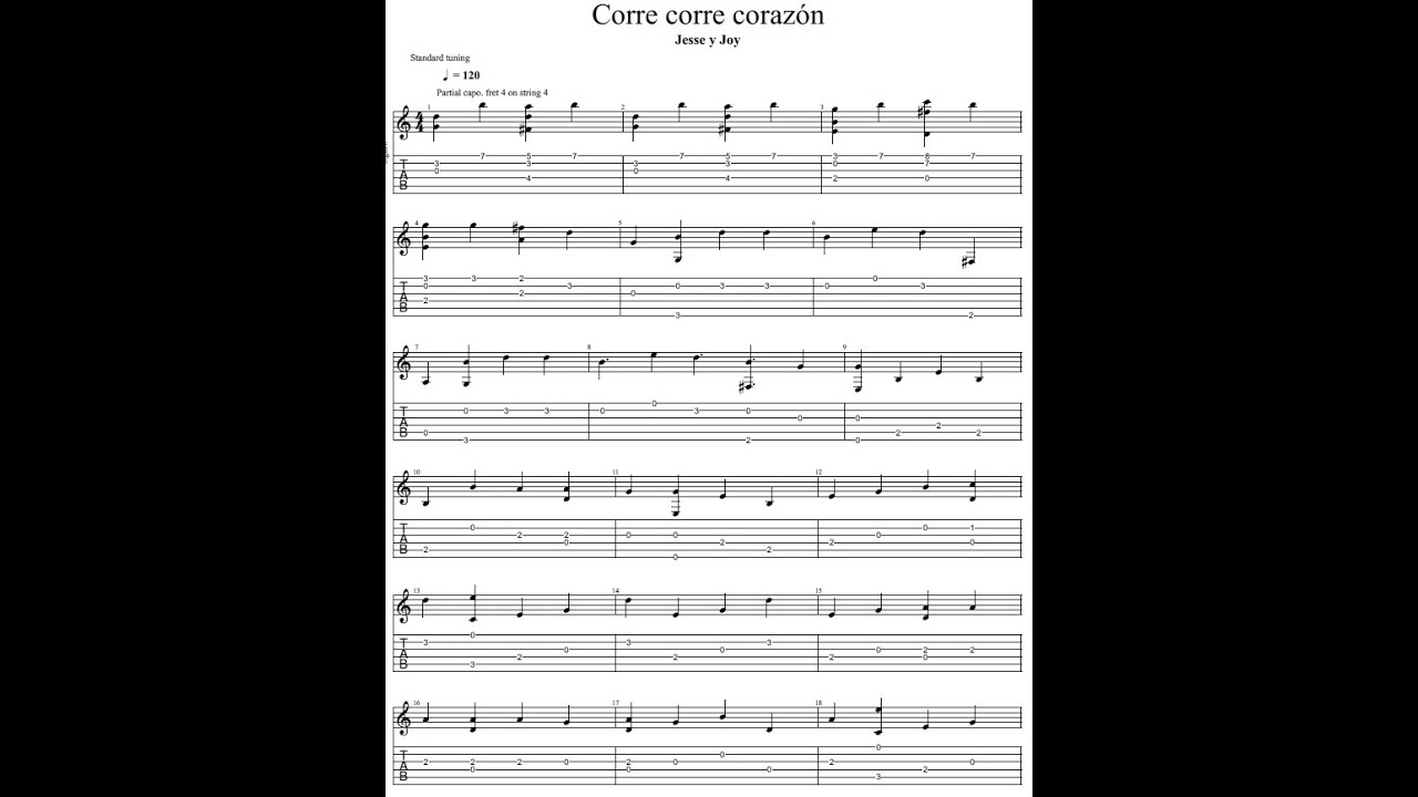 Corre corre coraz&oacute;n - Jesse y Joy - Fingerstyle Guitar Tutorial TAB