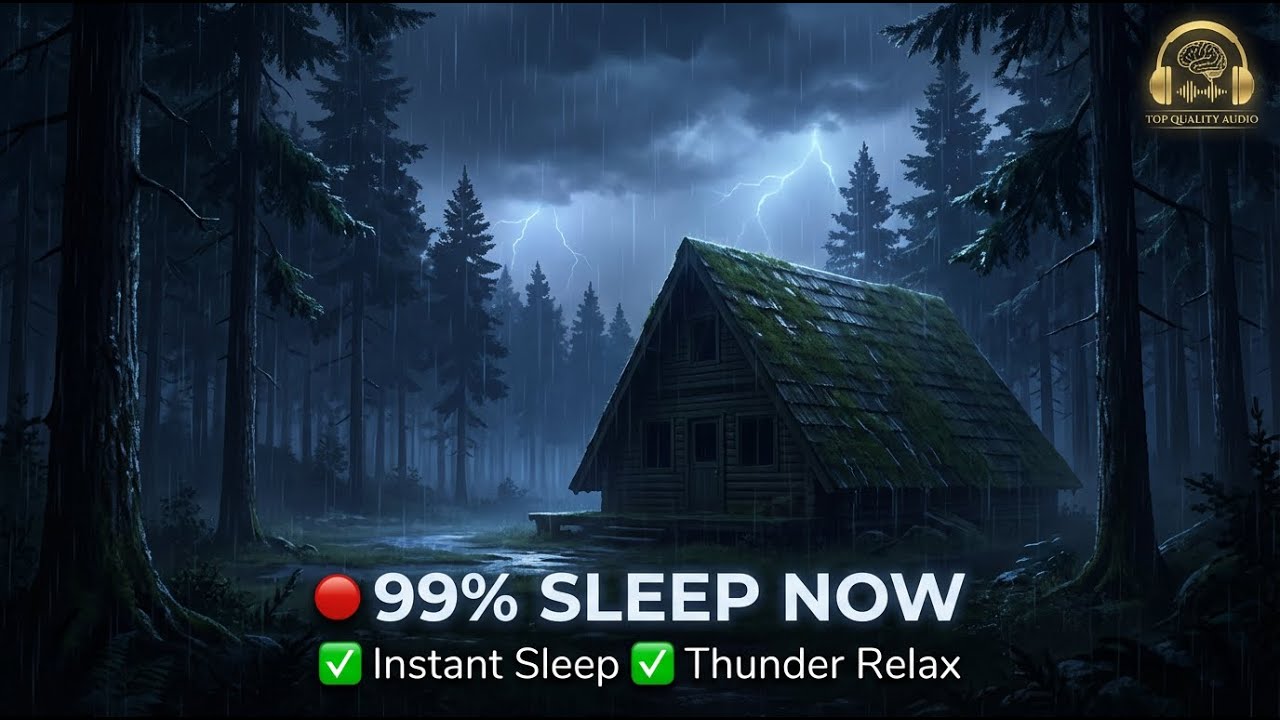 🔴 Rain Sound For Sleep - 99% Instantly Fall A sleep With Rain And Thunder Sound At The Cabin - Relax