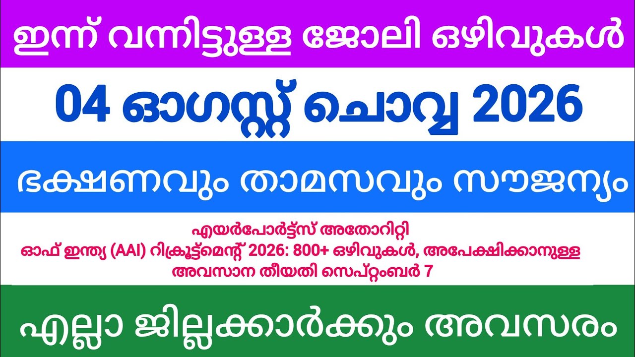 ഇന്ന് വന്ന ജോലി അവസരങ്ങൾ| kerala job vacancy today | latest job vacancy in kerala | job vacancy 2026