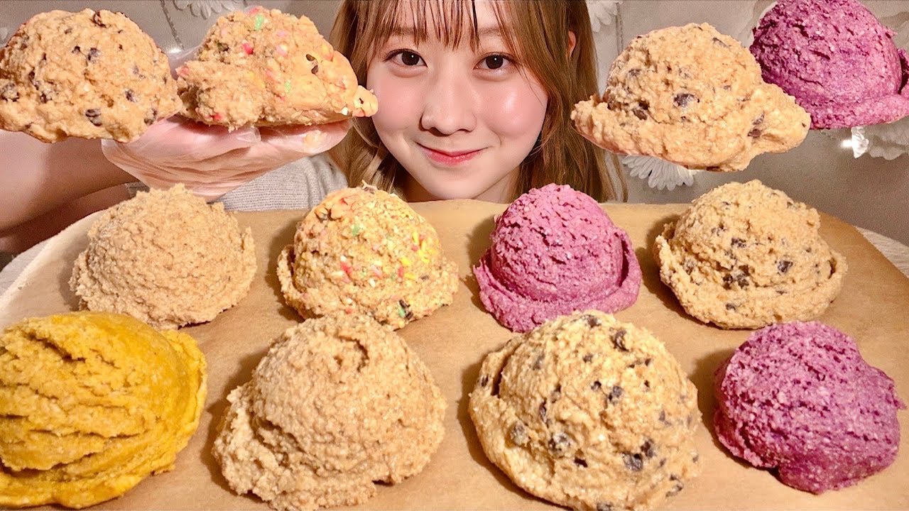 ASMR Тесто для печенья без выпечки 【русские субтитры】【Mukbang/ Eating Sounds】
