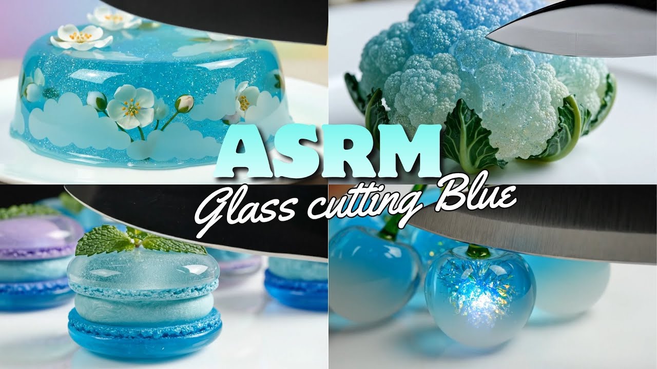 ASMR Glass Cutting Blue 💎 | Crystal Jelly & Blue Foods – Relaxing ASMR Crystal Sounds