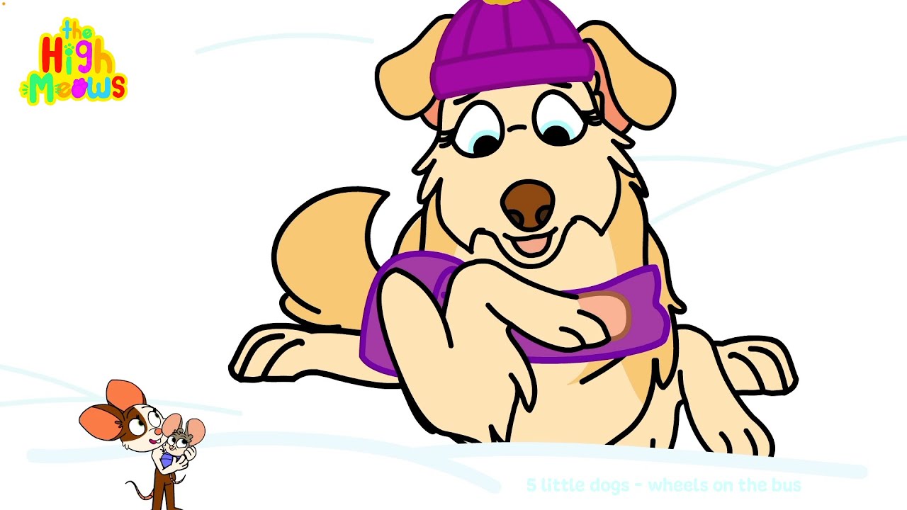 5 Little Dogs Jumping in the Snow + Christmas Wheels on the Bus | The High Meows